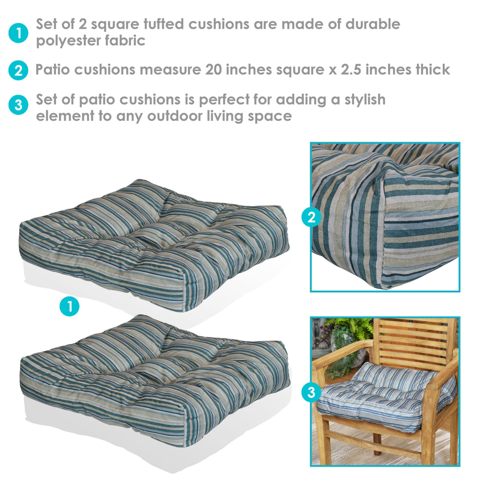 Sunnydaze Outdoor Square Tufted Seat Cushion - Neutral Stripes - Set of 2 Image 2