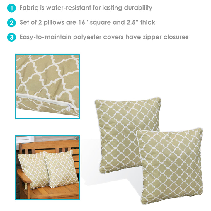 2 Pack Outdoor Throw Pillows  Patio Backyard Porch Deck Tan White Lattice 16x16 Image 4