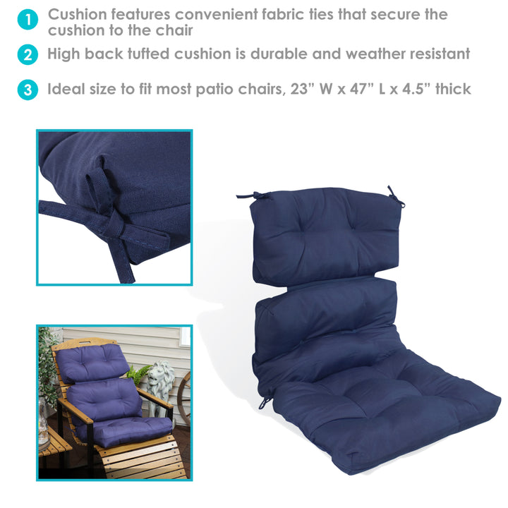 Sunnydaze Indoor/Outdoor Olefin Tufted High-Back Chair Cushion - Blue Image 4