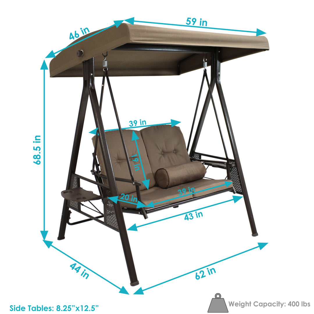 Sunnydaze 2-Person Adjustable Steel Swing Bench with Canopy/Cushion - Beige Image 3