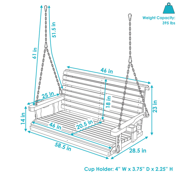 Sunnydaze 2-Person Wooden Porch Swing with Armrests/Chains - Traditional Image 2