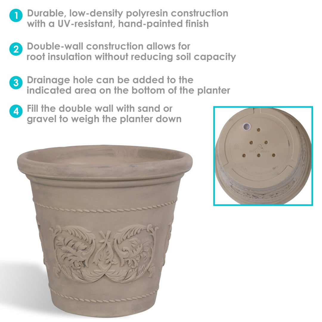 Sunnydaze 19.5 in Arabella Polyresin Outdoor Planter - Beige - Set of 4 Image 4