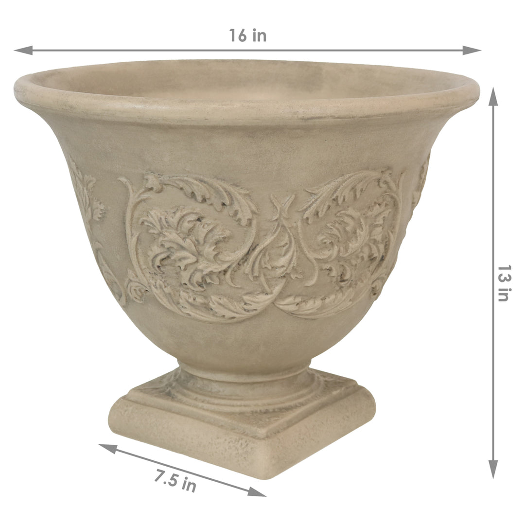 Sunnydaze 16 in Darcy Dual-Wall Polyresin Planter - Beige Image 3