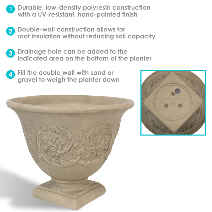 Sunnydaze 16 in Darcy Dual-Wall Polyresin Planter - Beige Image 2