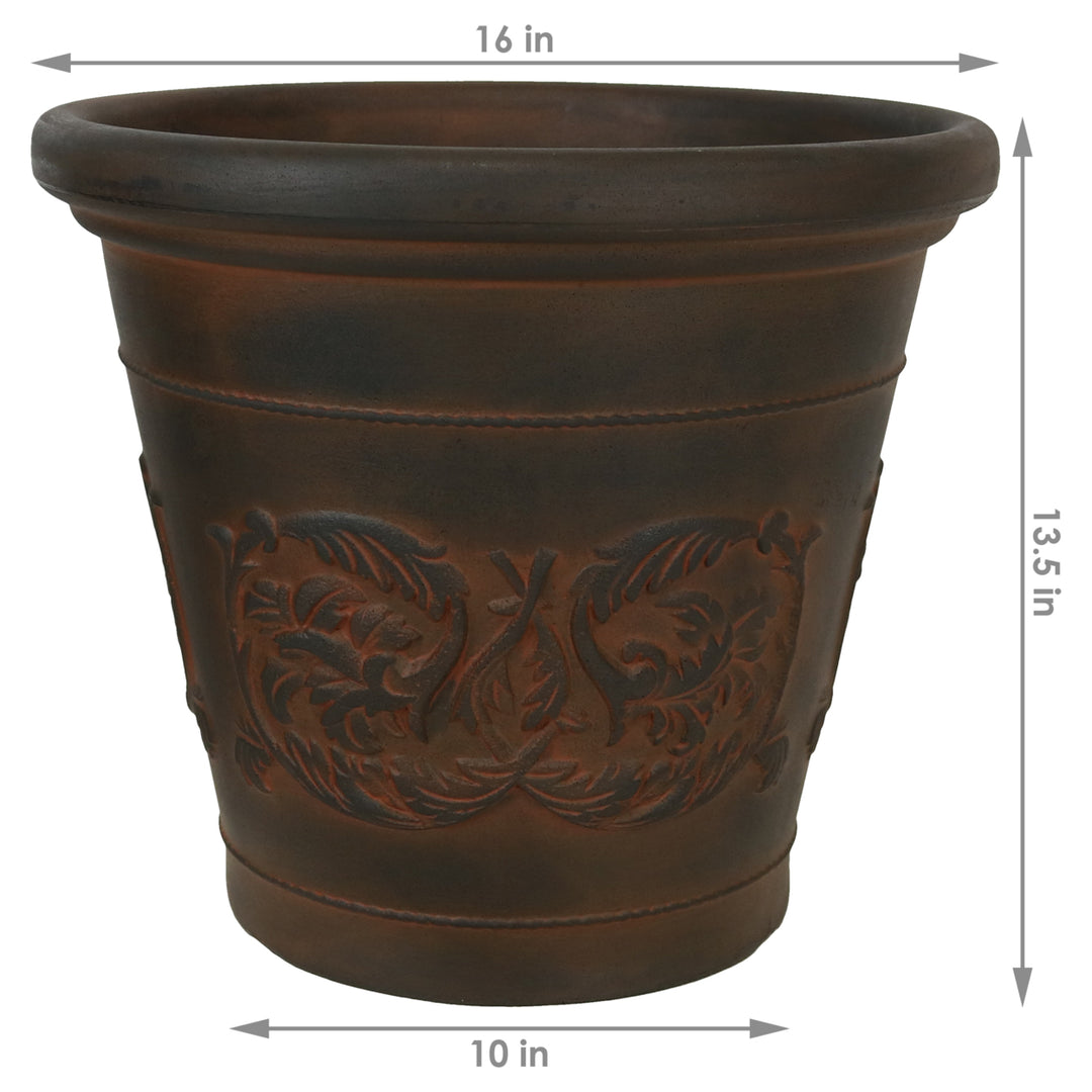 Sunnydaze 16 in Arabella Dual-Wall Polyresin Planter - Rust - Set of 4 Image 3