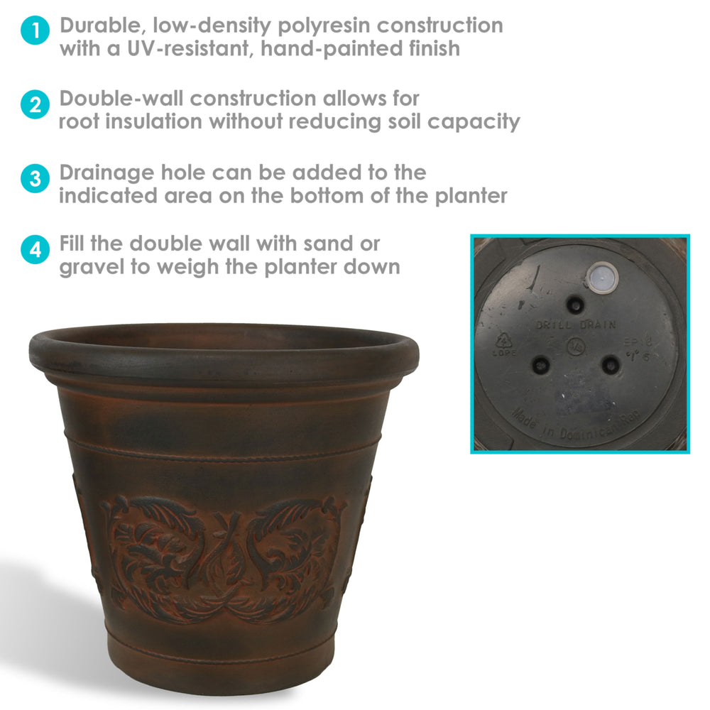 Sunnydaze 16 in Arabella Dual-Wall Polyresin Planter - Rust - Set of 4 Image 2