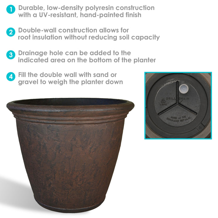 Sunnydaze 15.25 in Anjelica Polyresin Outdoor Planter - Rust Image 4