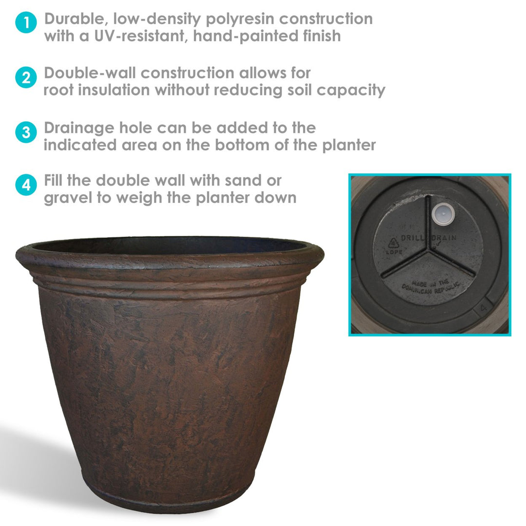 Sunnydaze 15.25 in Anjelica Unbreakable Polyresin Planter - Rust - Set of 2 Image 4