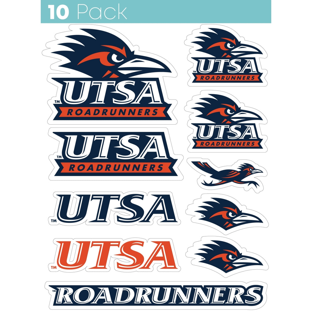 UTSA Road Runners 10-Pack, 4 inches in size on one of its sides NCAA Durable School Spirit Vinyl Decal Sticker Image 1