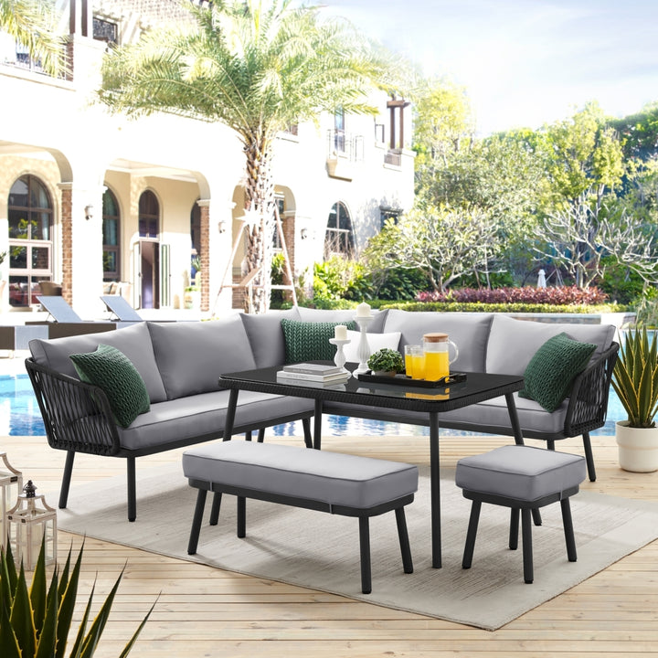 Jaycen Outdoor 5-Piece Rattan Wicker Sofa Set with Cushions for Patio Backyard Image 1