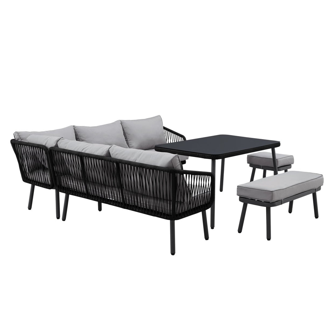 Jaycen Outdoor 5-Piece Rattan Wicker Sofa Set with Cushions for Patio Backyard Image 6