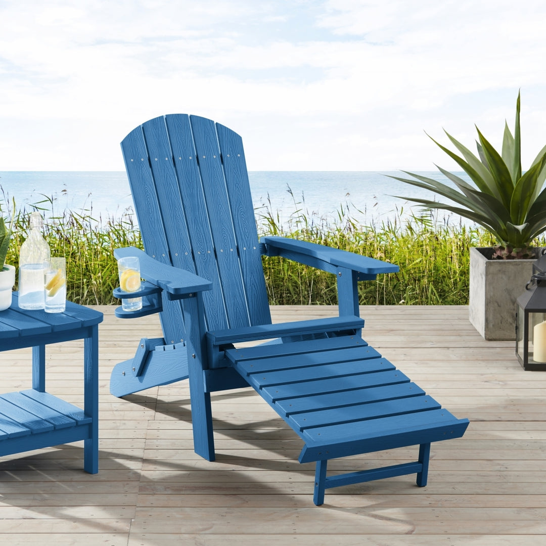 Rider Outdoor Adirondack Chair,Retractable/Pull-out Footrest, Cup Holder Image 3