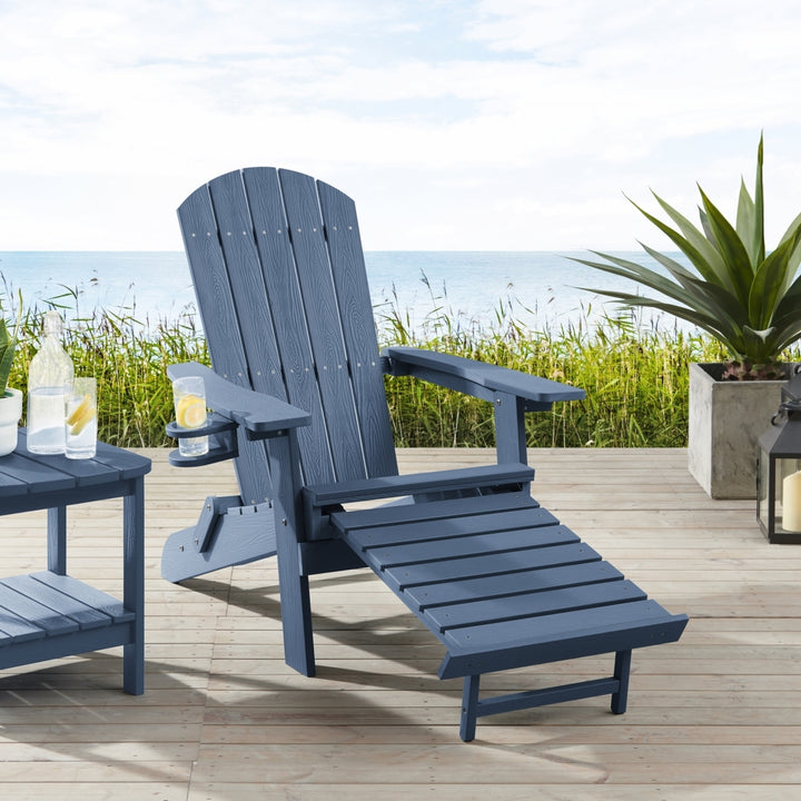 Rider Outdoor Adirondack Chair,Retractable/Pull-out Footrest, Cup Holder Image 5