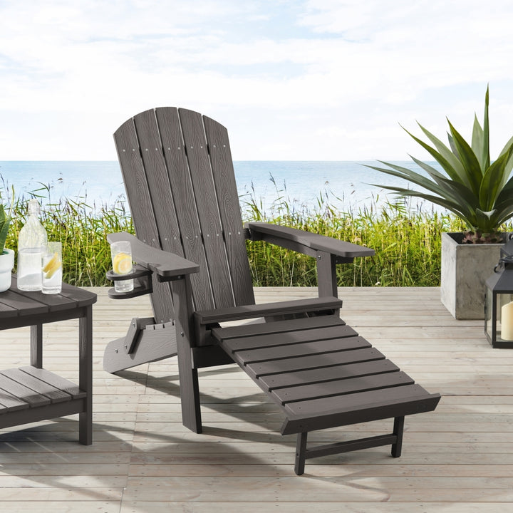 Rider Outdoor Adirondack Chair,Retractable/Pull-out Footrest, Cup Holder Image 8