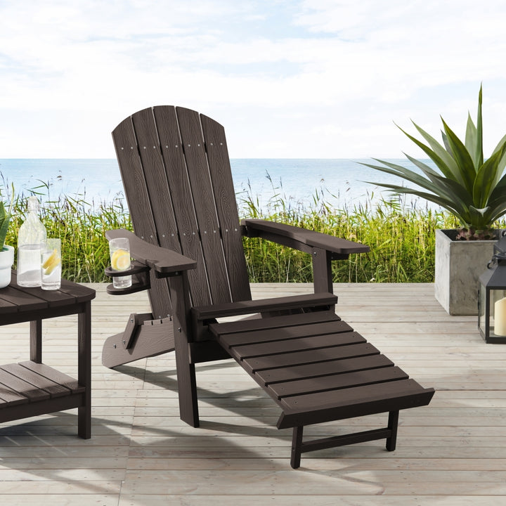 Rider Outdoor Adirondack Chair,Retractable/Pull-out Footrest, Cup Holder Image 9