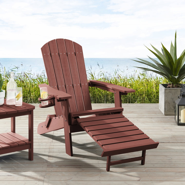 Rider Outdoor Adirondack Chair,Retractable/Pull-out Footrest, Cup Holder Image 10