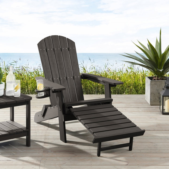 Rider Outdoor Adirondack Chair,Retractable/Pull-out Footrest, Cup Holder Image 1