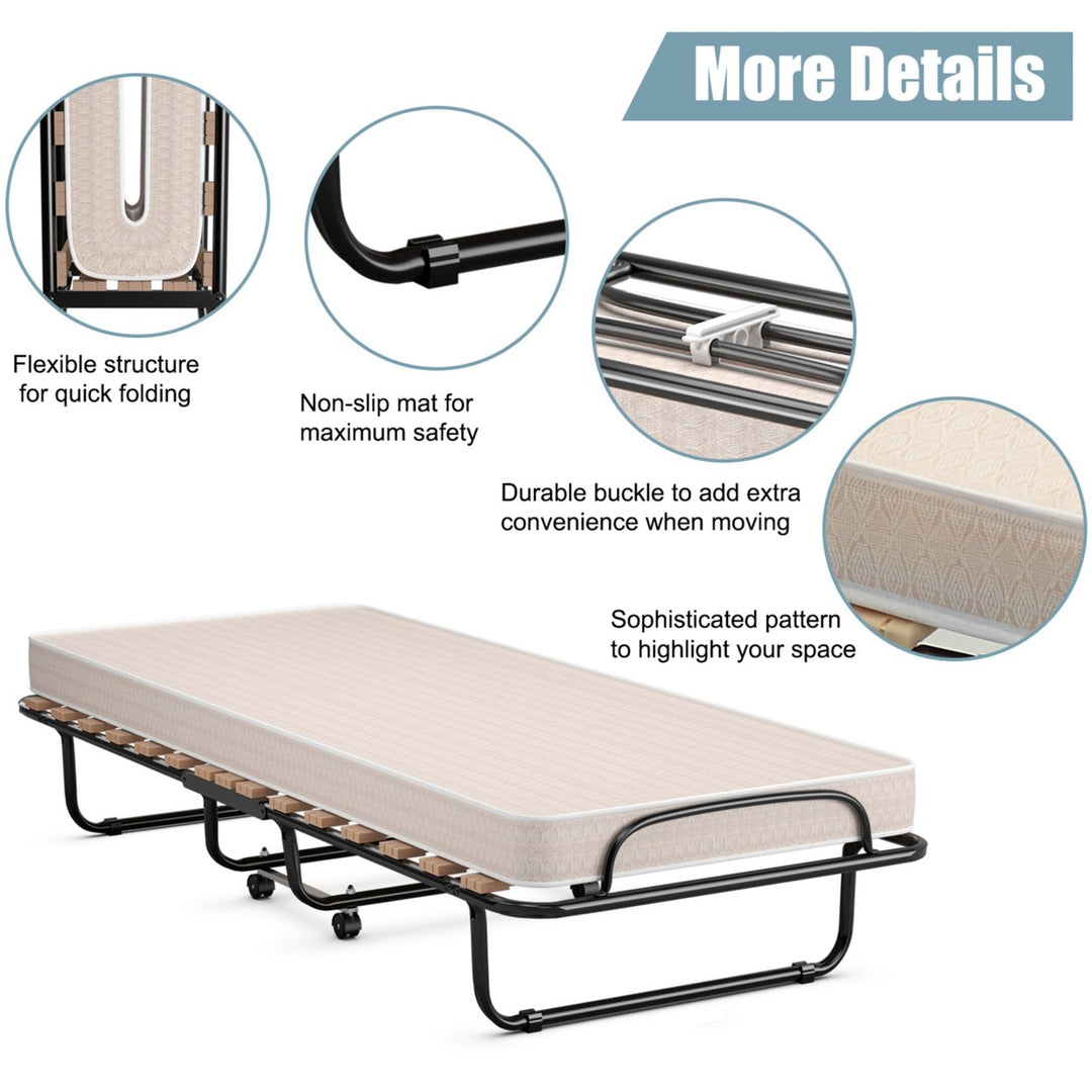 Folding Bed Rollaway Metal Guest Bed Sleeper Made in Italy w/ Memory Foam Mattress Image 2