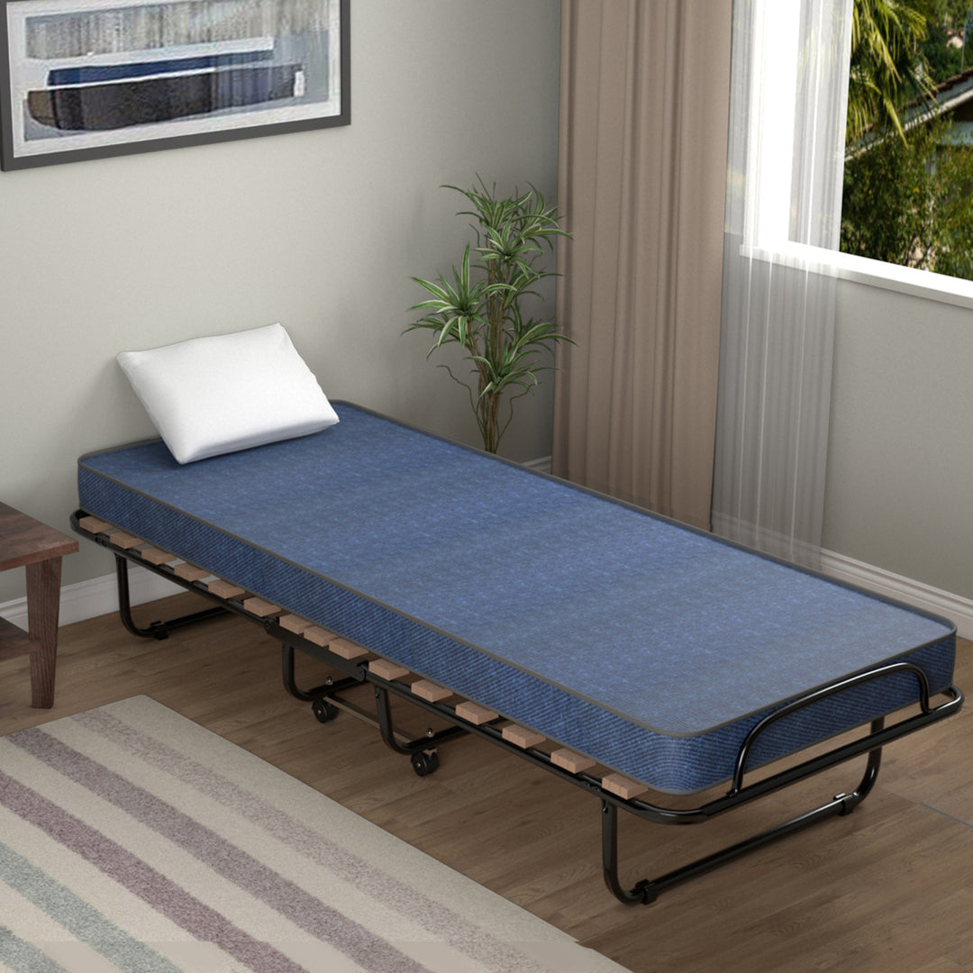 Folding Bed Rollaway Metal Guest Bed Sleeper Made in Italy w/ Memory Foam Mattress Image 3