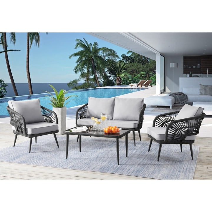 Javien Outdoor Set All Weather Faux Rattan Wicker with Washable Cushions Image 1