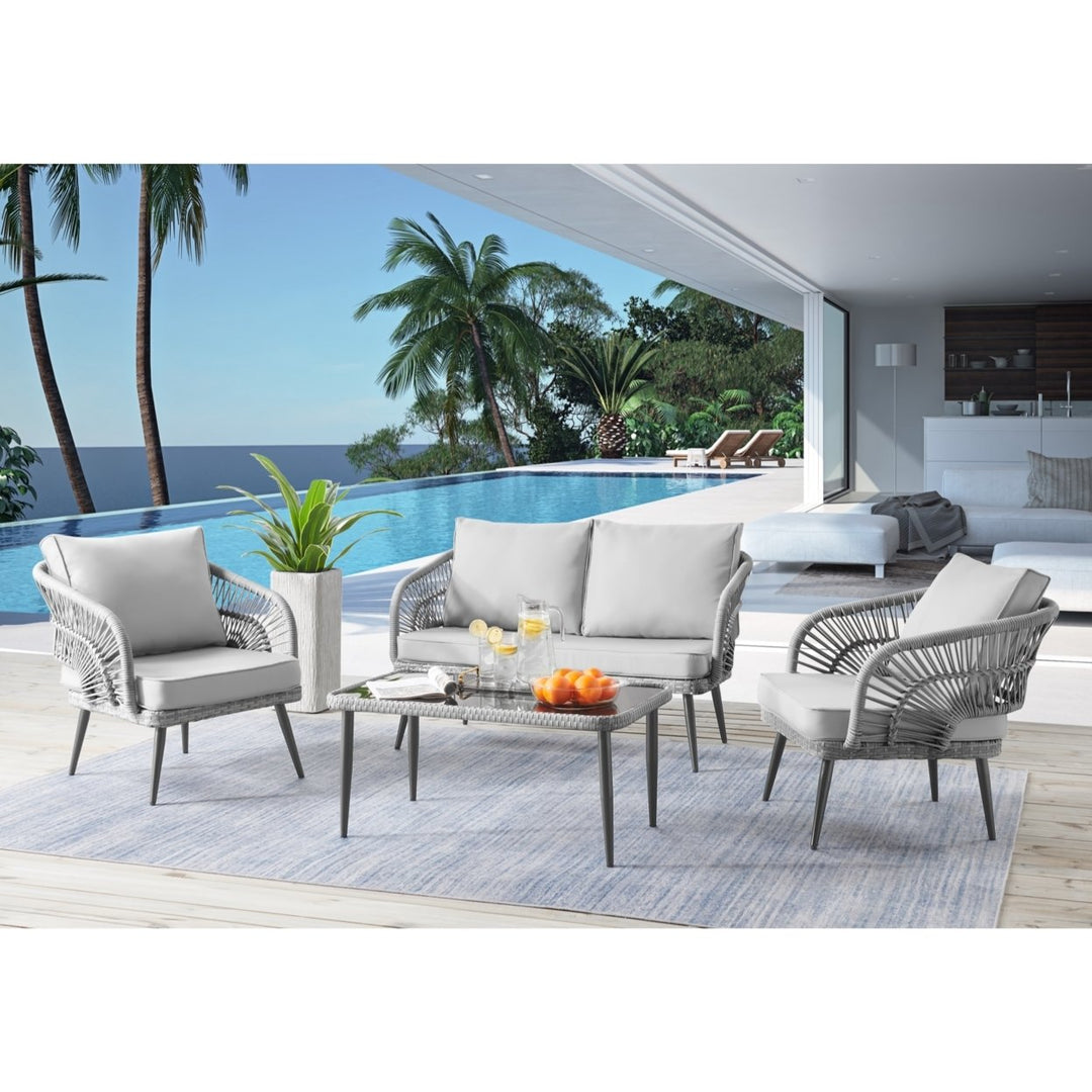 Javien Outdoor Set All Weather Faux Rattan Wicker with Washable Cushions Image 4