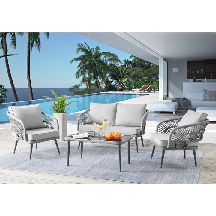 Javien Outdoor Set -All-Weather Faux Rattan Wicker Design, Removable and Washable Cushions Image 4