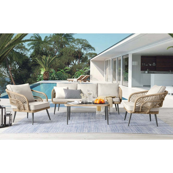 Javien Outdoor Set All Weather Faux Rattan Wicker with Washable Cushions Image 6