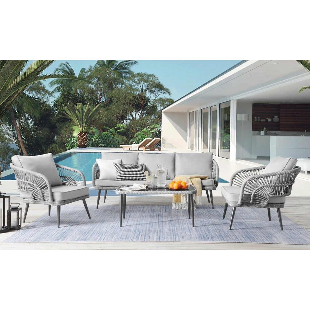 Javien Outdoor Set All Weather Faux Rattan Wicker with Washable Cushions Image 8