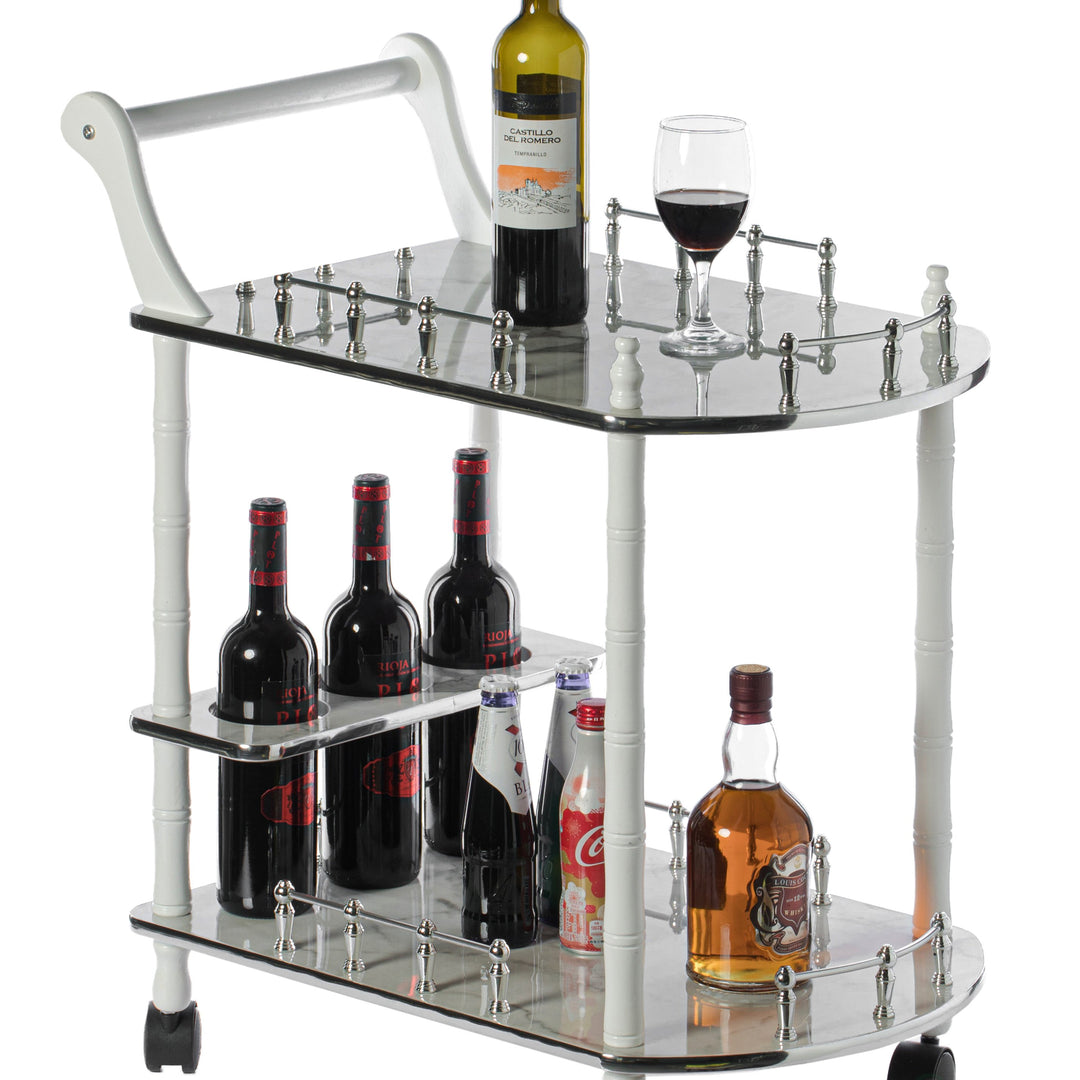 Fabulae Serving Bar Cart 2 Tier Wood Mobile Trolley with Wine Holders Rolling Wheels Image 1