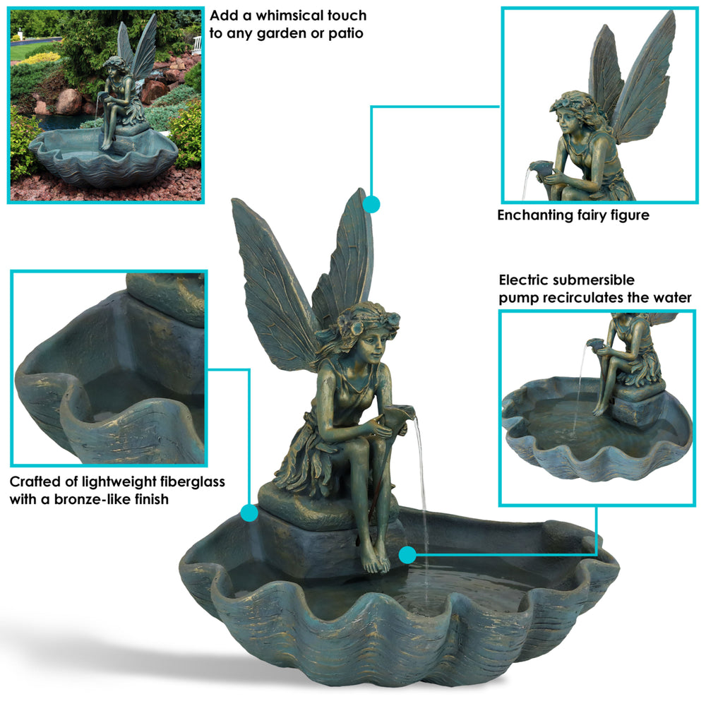 Sunnydaze Fiberglas Bronze Fairy Shell Outdoor Water Fountain - 30 in Image 2