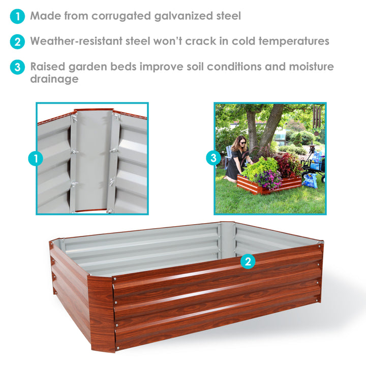 Sunnydaze Galvanized Steel Rectangle Raised Garden Bed - 47 in - Woodgrain Image 2