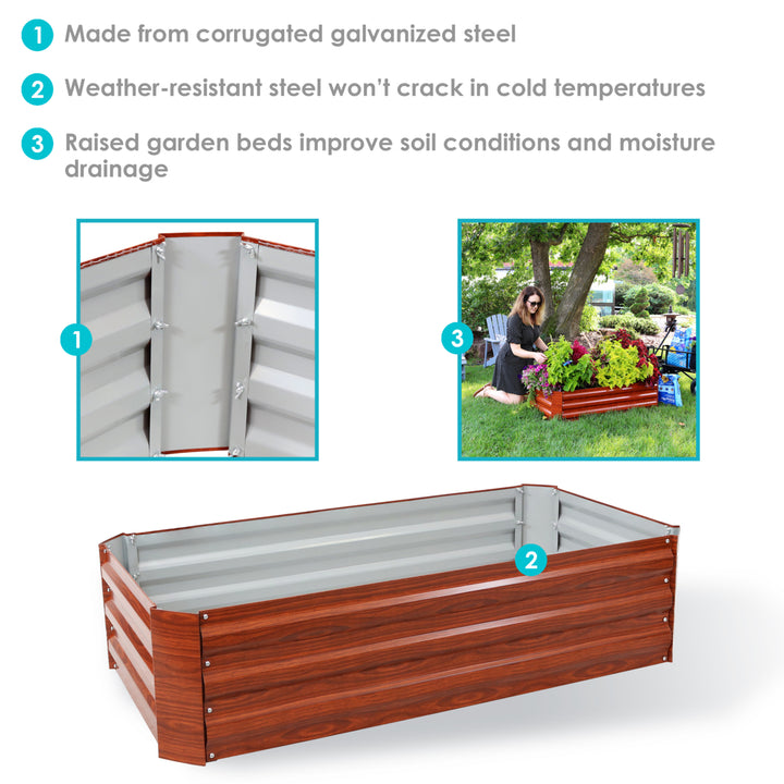 Sunnydaze Galvanized Steel Rectangle Raised Garden Bed - 48 in - Woodgrain Image 2