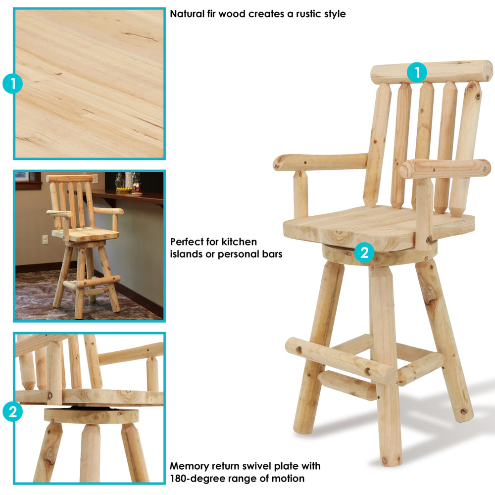 Sunnydaze Rustic Log Style Unfinished Fir Wood Indoor Bar Stool Image 2