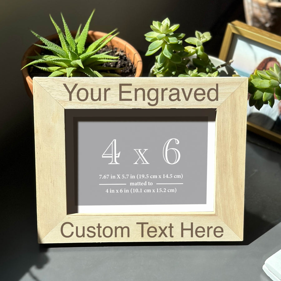 Custom Engraved Wooden Photo Picture Frame Matted to 4 x 6 Personalized with Custom Text Image 1