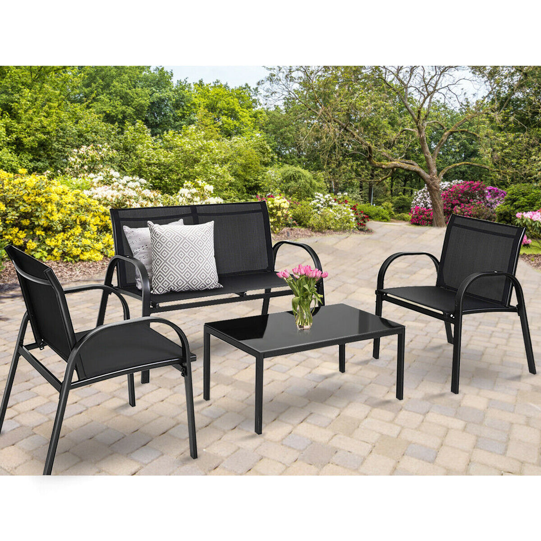 4 PCS Patio Furniture Set Sofa Coffee Table Patio Seating Set Garden Deck Black Image 5