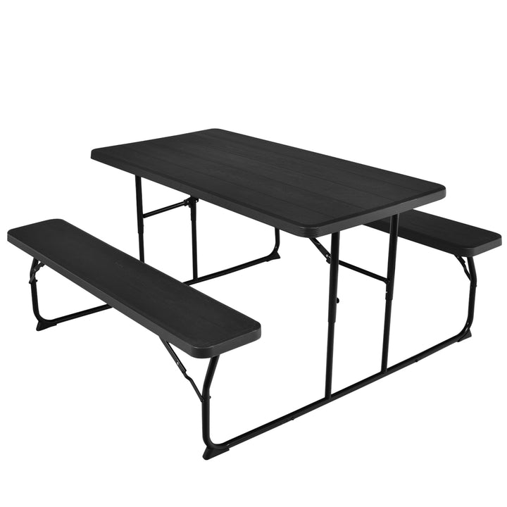 Folding Picnic Table and Bench Set for Camping BBQ w/ Steel Frame Image 4