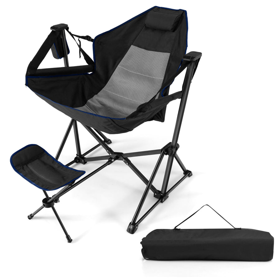 Hammock Camping Chair w/ Retractable Footrest and Carrying Bag for Camping Picnic Image 1