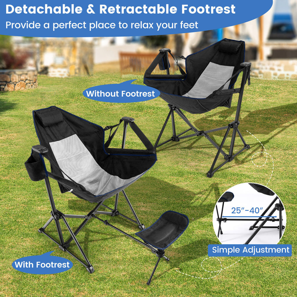 Hammock Camping Chair w/ Retractable Footrest and Carrying Bag for Camping Picnic Image 2