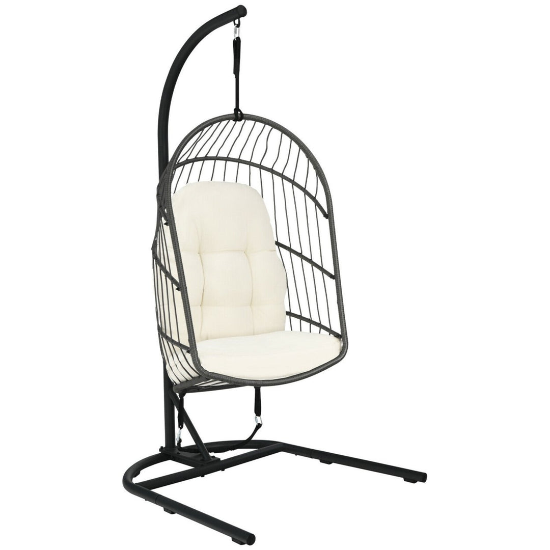 Hanging Hammock Egg Chair Patio Rattan Swing Chair w/ Stand and Cushions Image 1