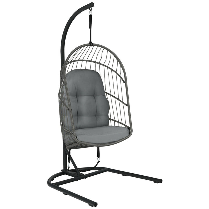 Hanging Hammock Egg Chair Patio Rattan Swing Chair w/ Stand and Cushions Image 1