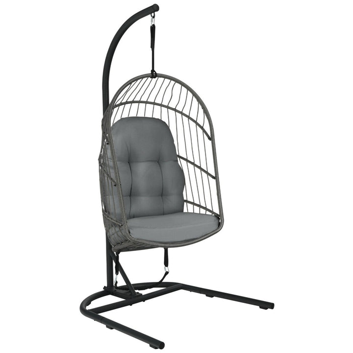 Hanging Hammock Egg Chair Patio Rattan Swing Chair w/ Stand and Cushions Image 5