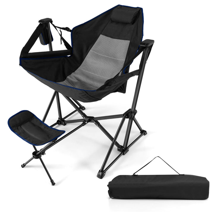 Hammock Camping Chair w/ Retractable Footrest and Carrying Bag for Camping Picnic Image 4