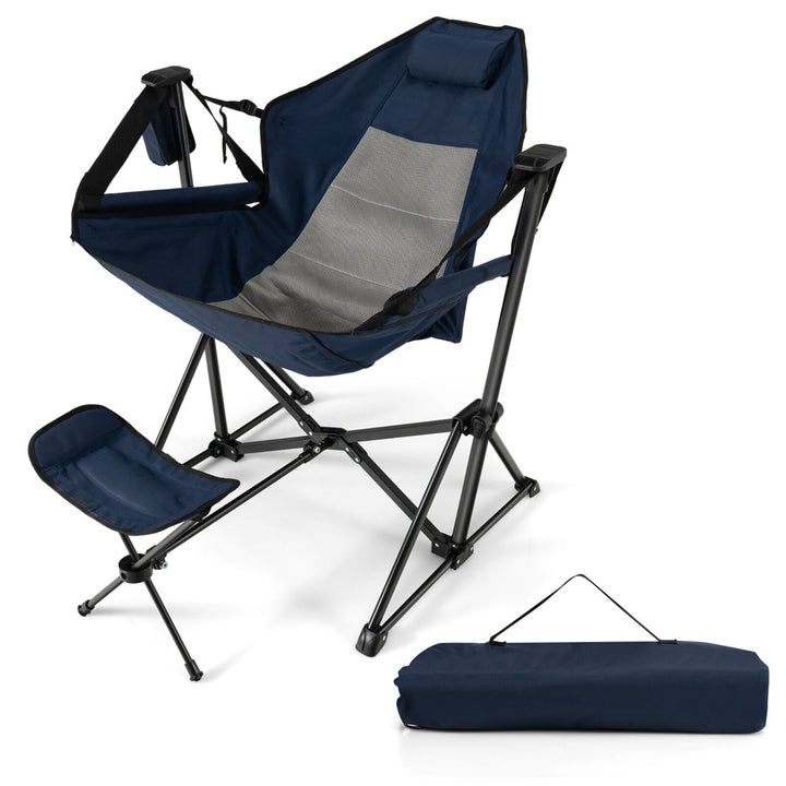 Hammock Camping Chair w/ Retractable Footrest and Carrying Bag for Camping Picnic Image 5