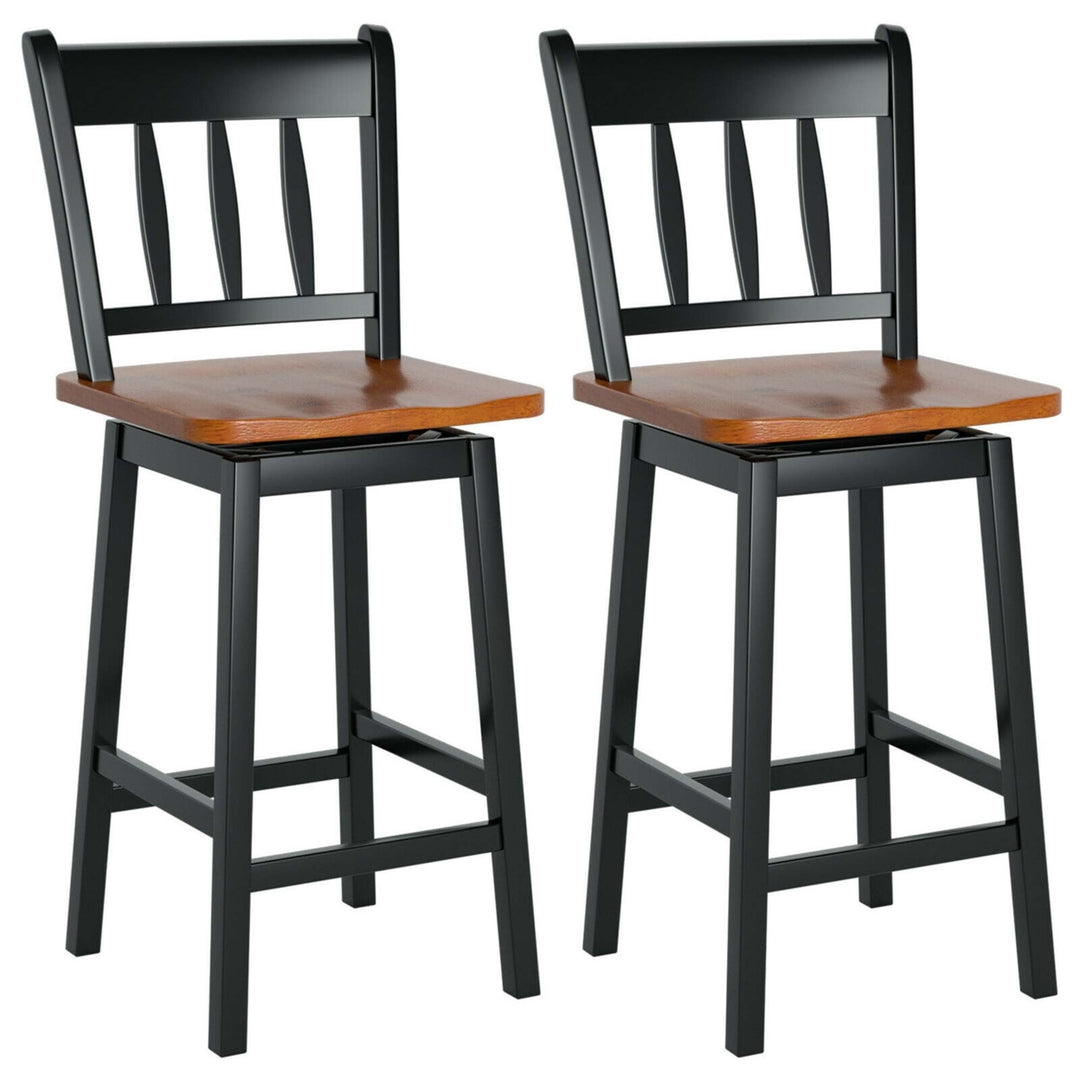 2PCS Bar Stool 24.5 Swivel Counter Height Chair w/ Footrest Image 4