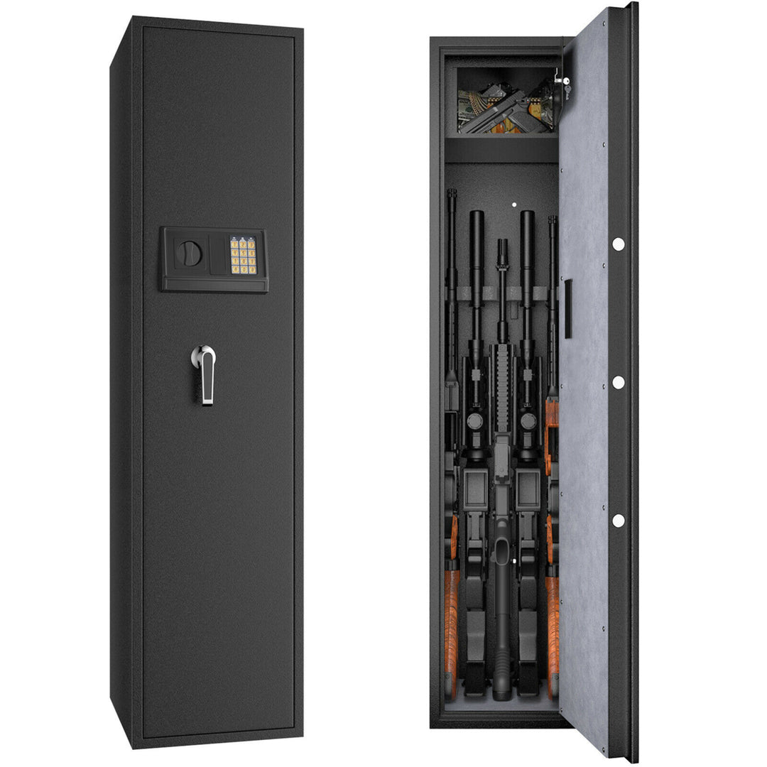 Large Rifle Safe Quick Access 5-Gun Storage Cabinet w/ Pistol Lock Box Image 1