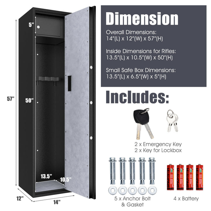 Large Rifle Safe Quick Access 5-Gun Storage Cabinet w/ Pistol Lock Box Image 2