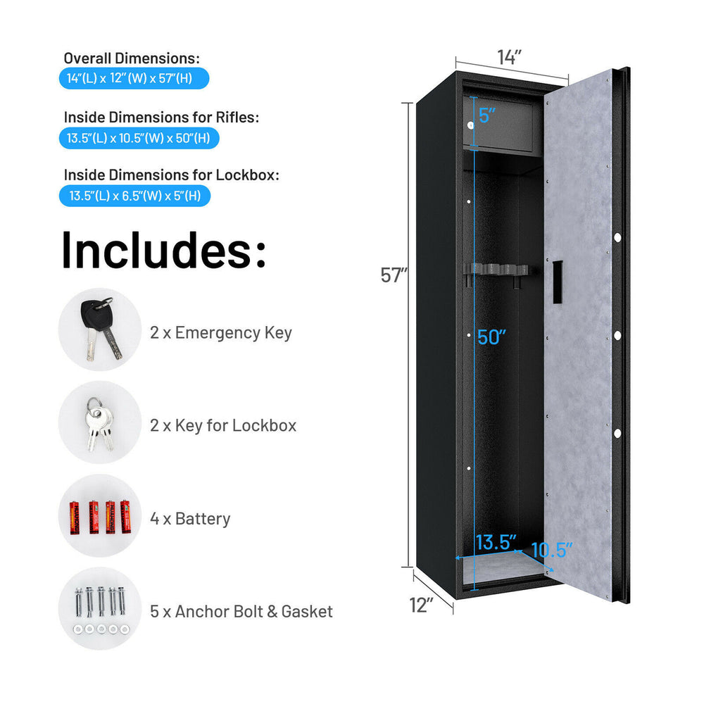 Biometric Fingerprint Rifle Safe Quick Access 5-Gun Cabinet w/ Lockbox Image 2