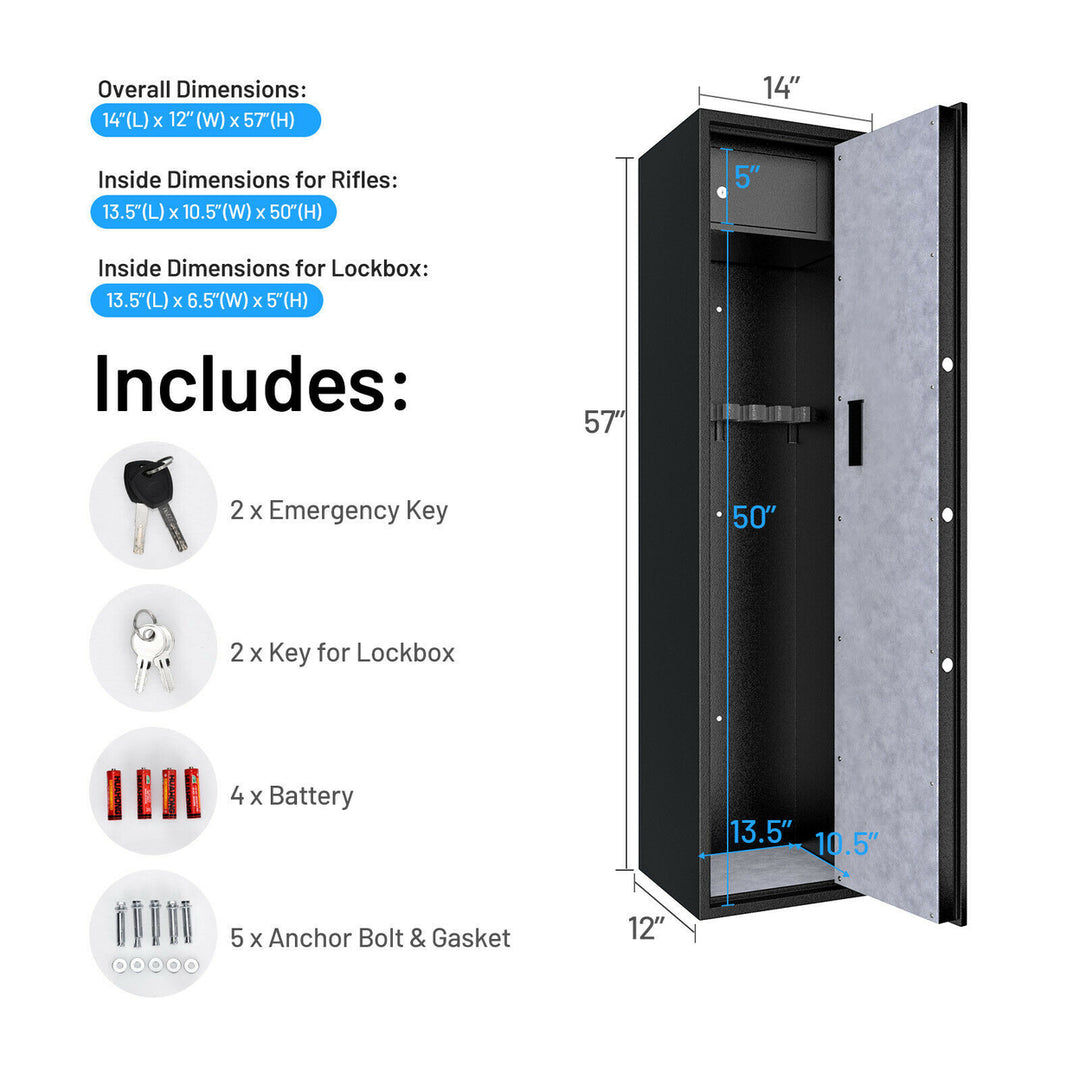 Biometric Fingerprint Rifle Safe Quick Access 5-Gun Cabinet w/ Lockbox Image 2