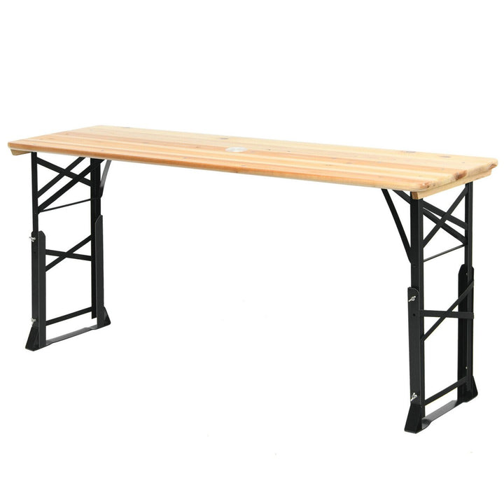 5.5 Ft Outdoor Folding Wood Picnic Table Height Adjustable Metal Frame Image 1