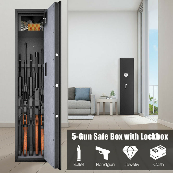 Biometric Fingerprint Rifle Safe Quick Access 5-Gun Cabinet w/ Lockbox Image 4